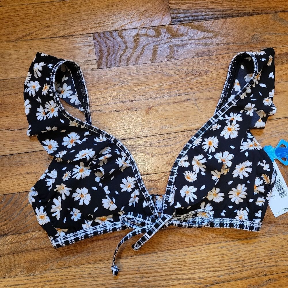 SKINNY DIPPERS Womens Chic Lit Kiara Bikini Floral Top Black Size M - Picture 9 of 9
